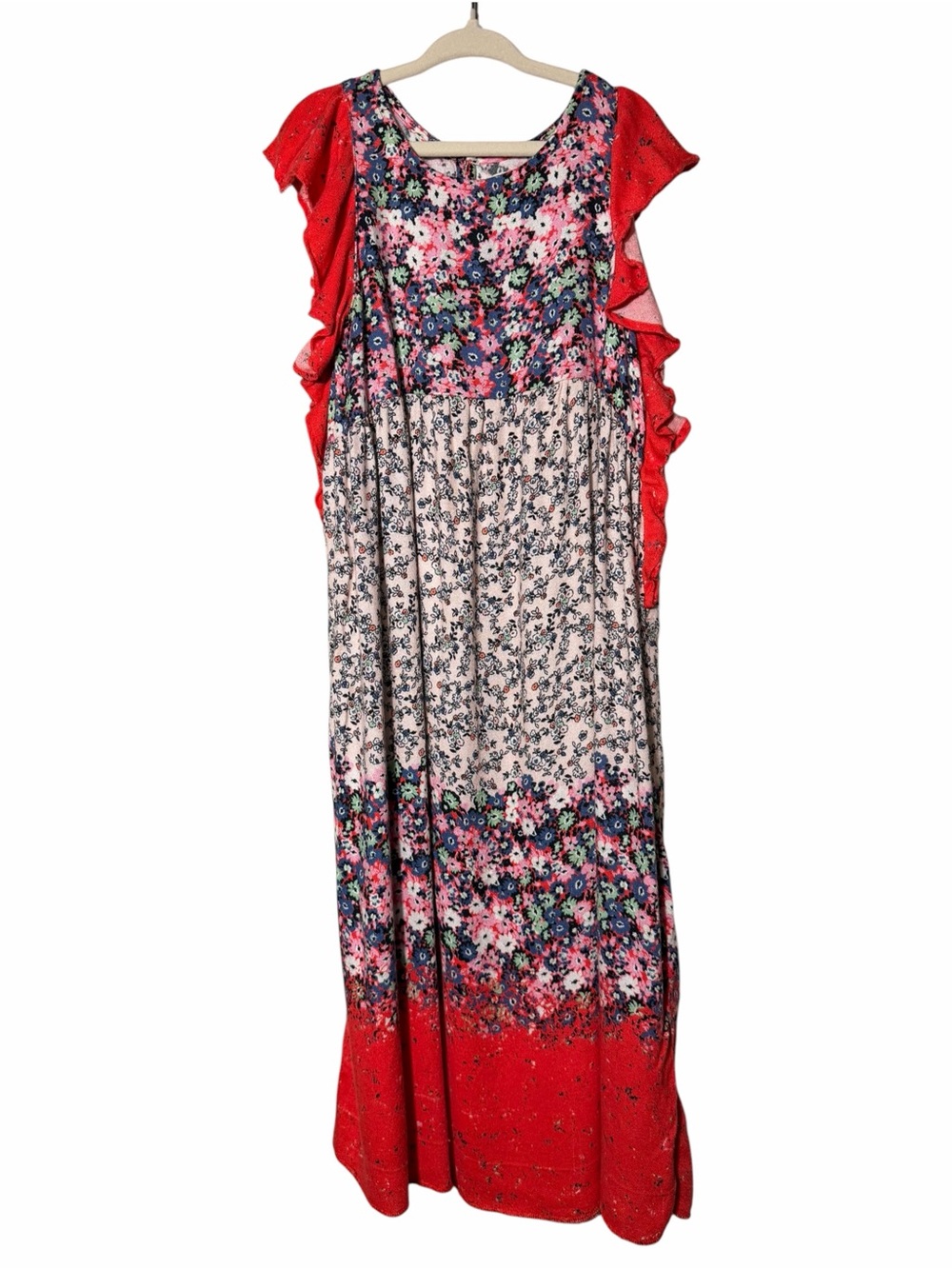 Zara Floral Maxi Dress with Red Ruffle Sleeves